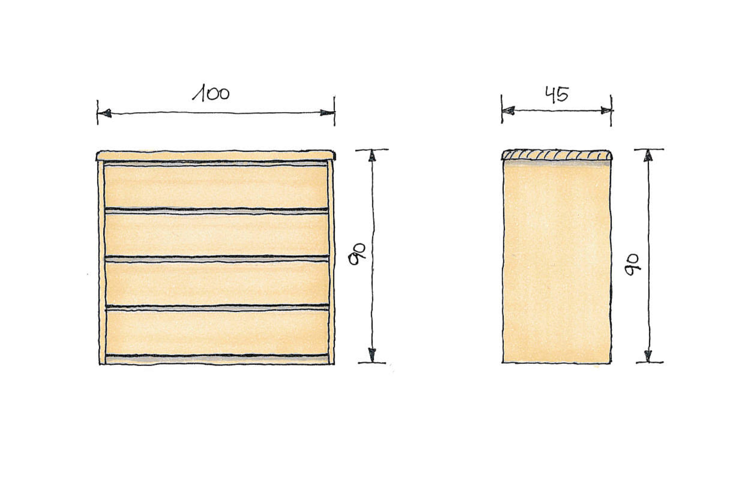Abmessungen Buchenkommode Isabella 100cm