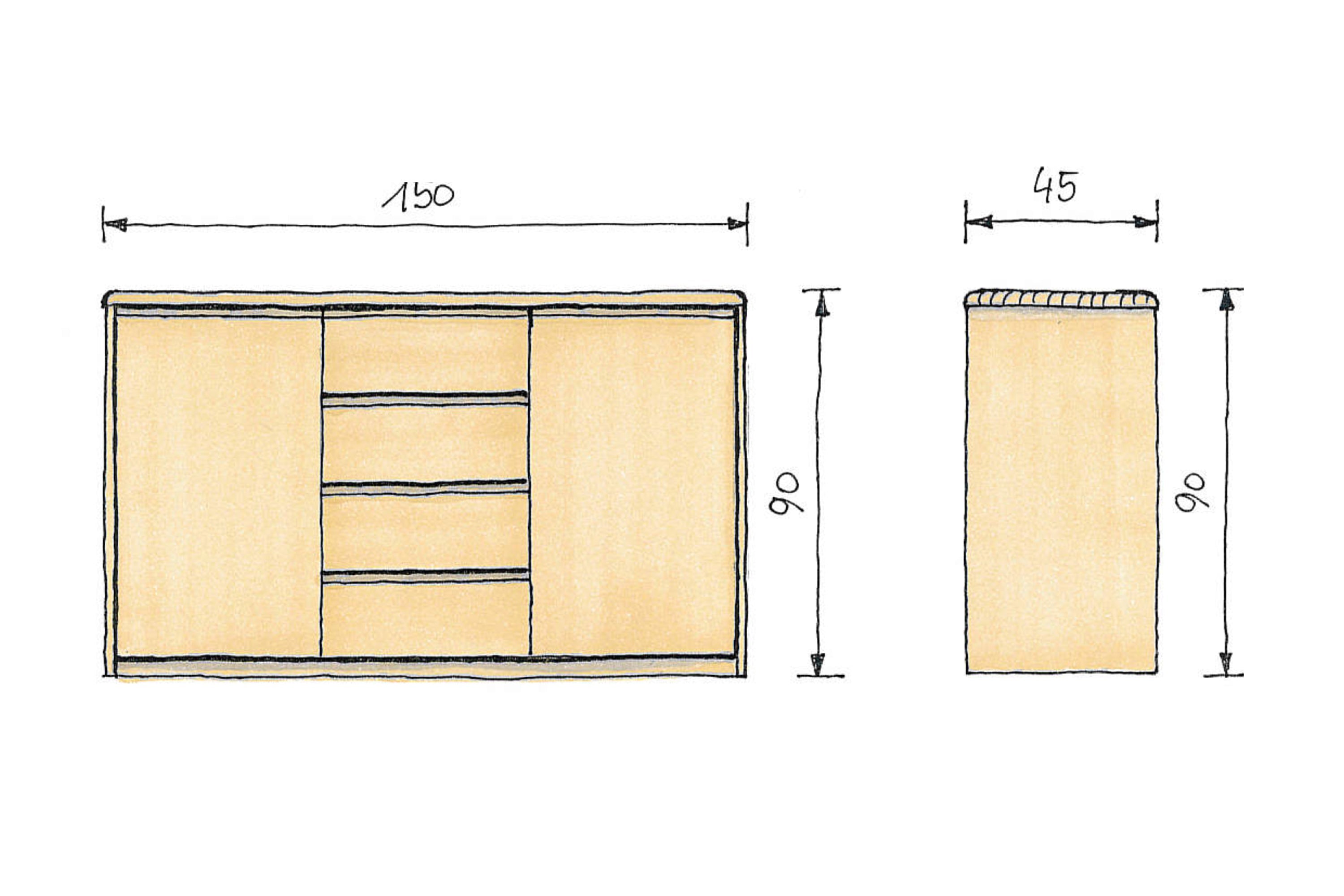 Abmessungen Buchenkommode Isabella Maxi 150cm