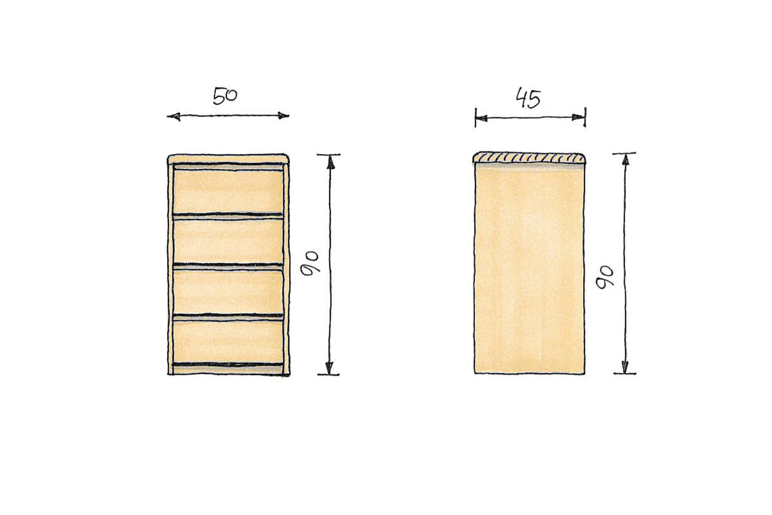 Abmessungen Buchenkommode Isabella 50cm