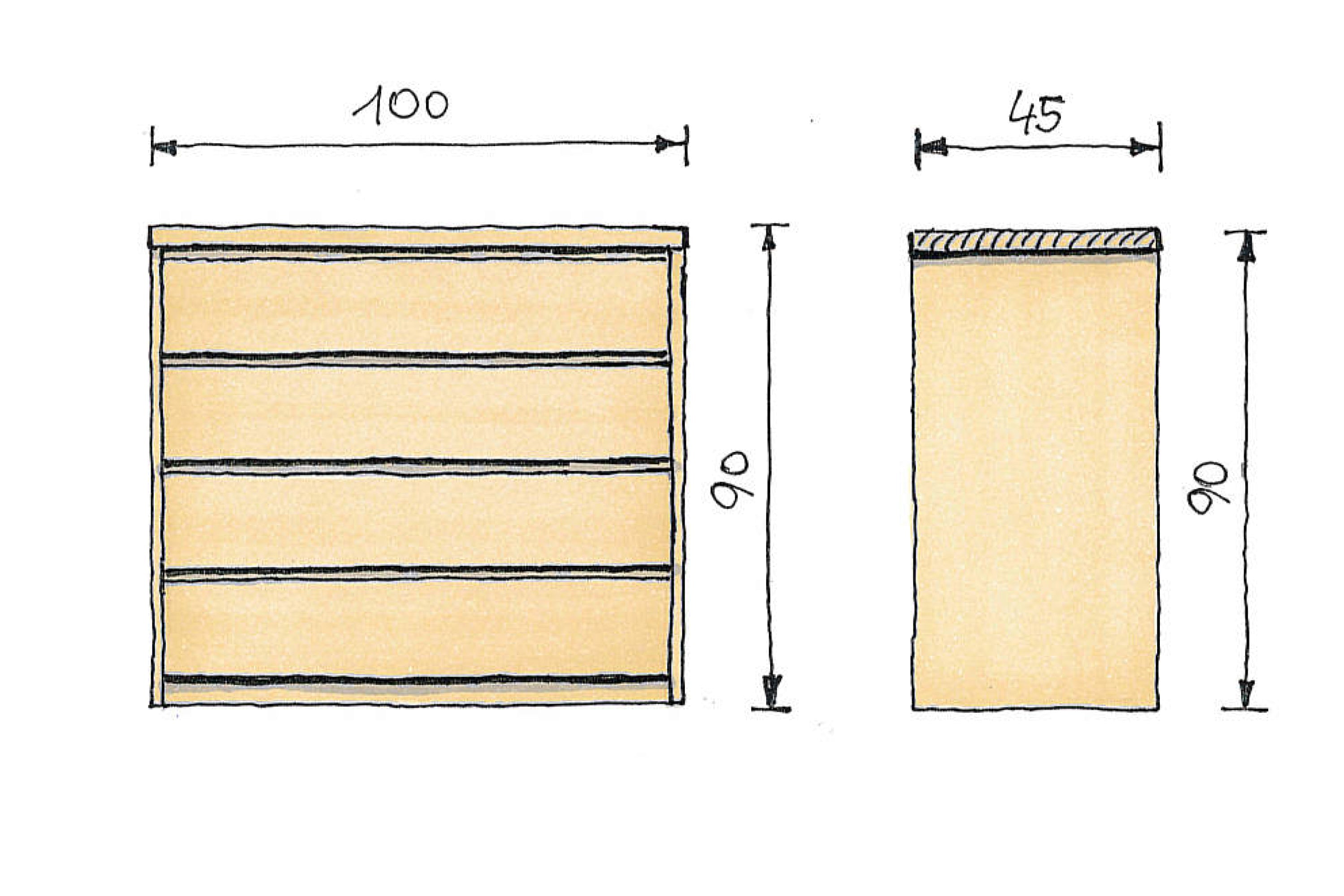 Abmessungen Buchenkommode Nora/Clara 100cm