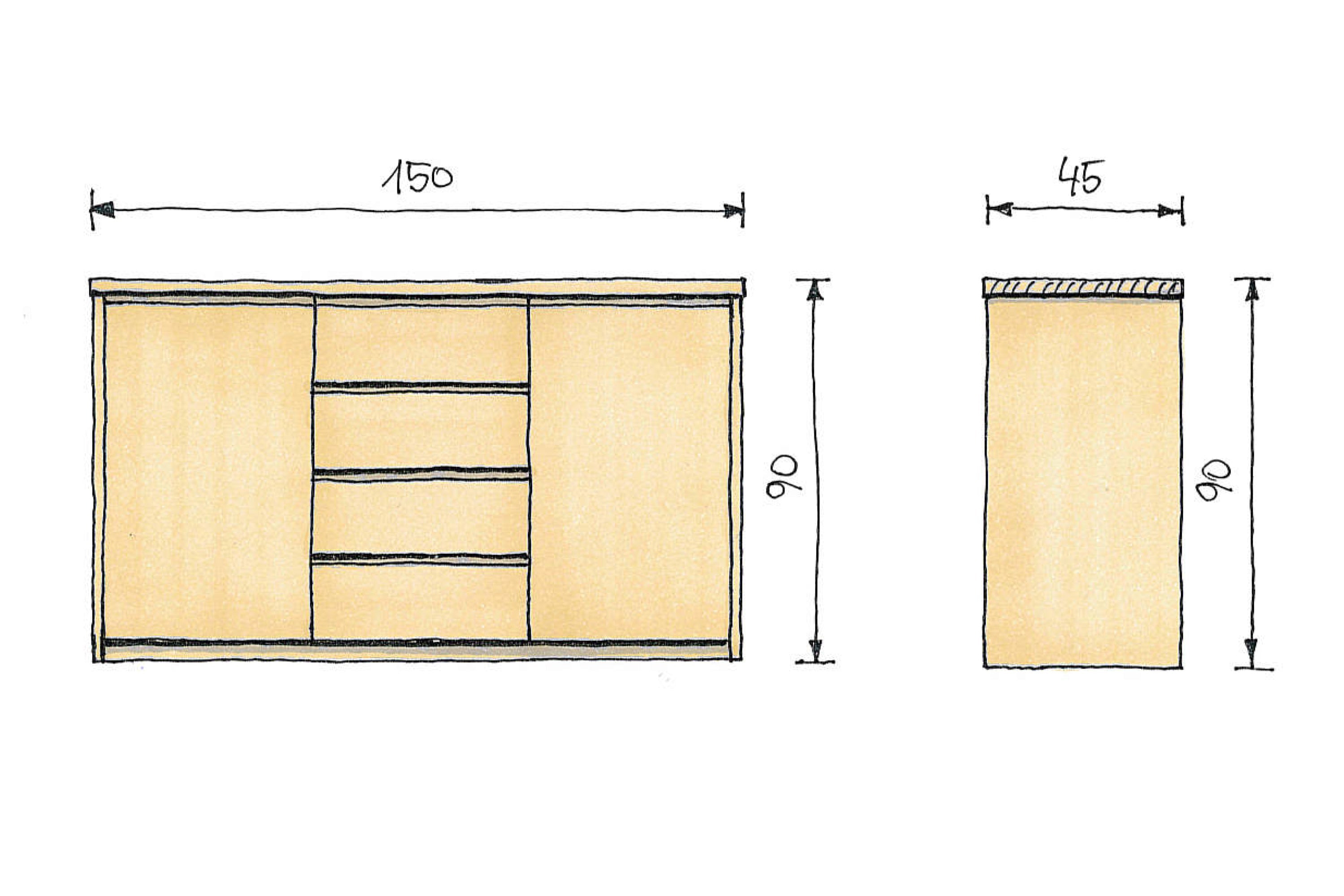 Abmessungen Buchenkommode Nora/Clara Maxi 150cm