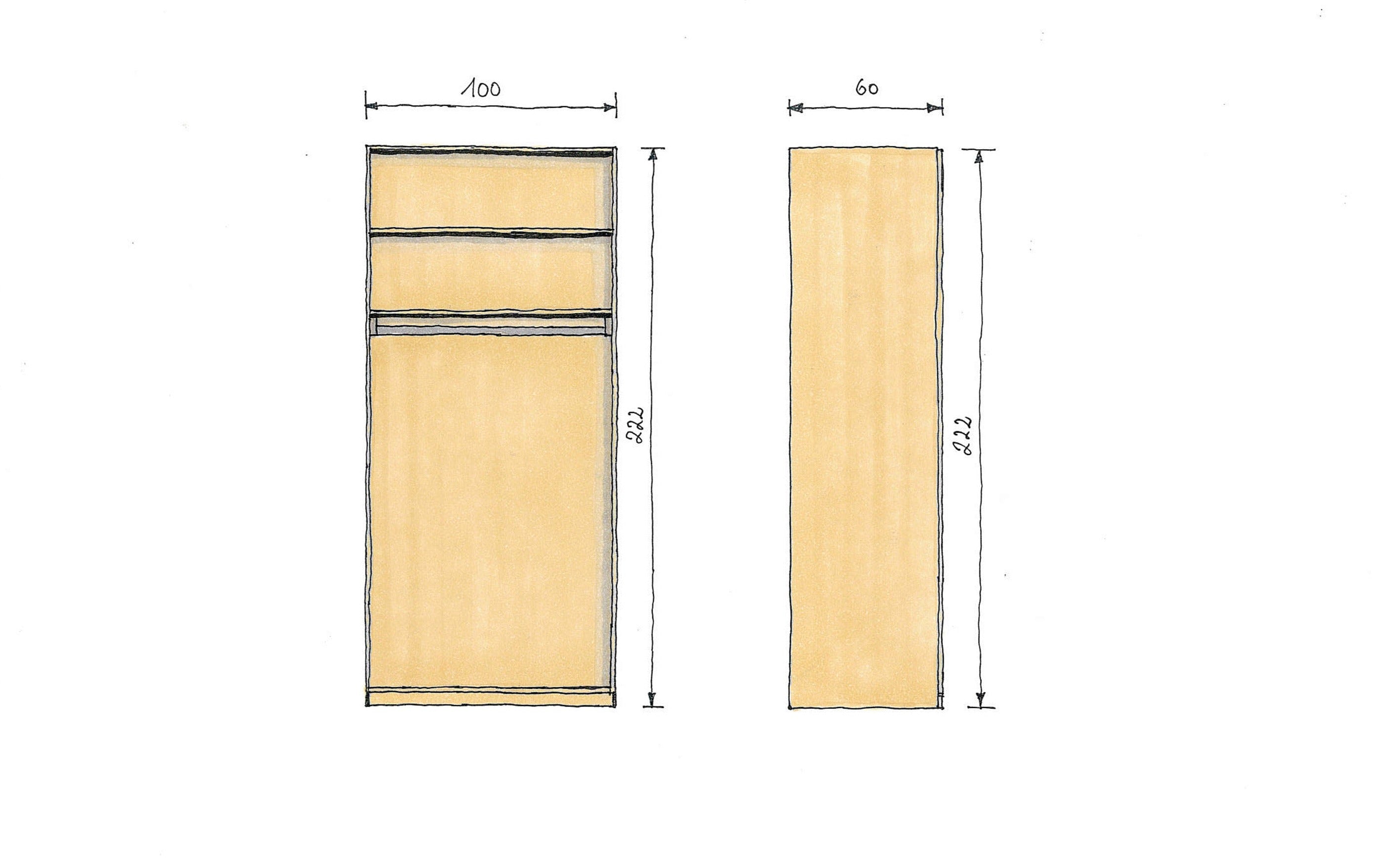 Abmessungen Nussschrank 100x60x222cm