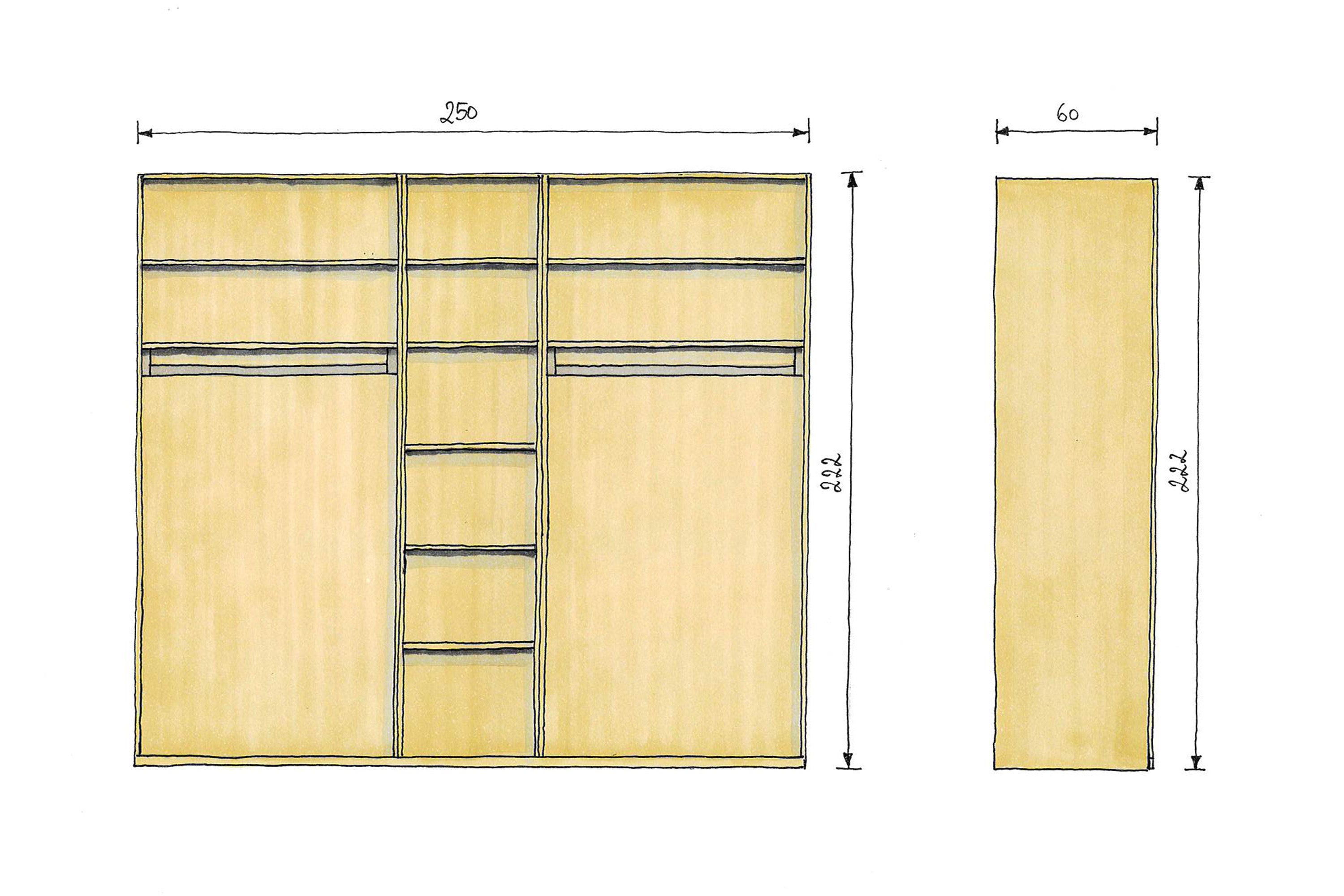 Abmessungen Zirbenschrank 250x60x222cm