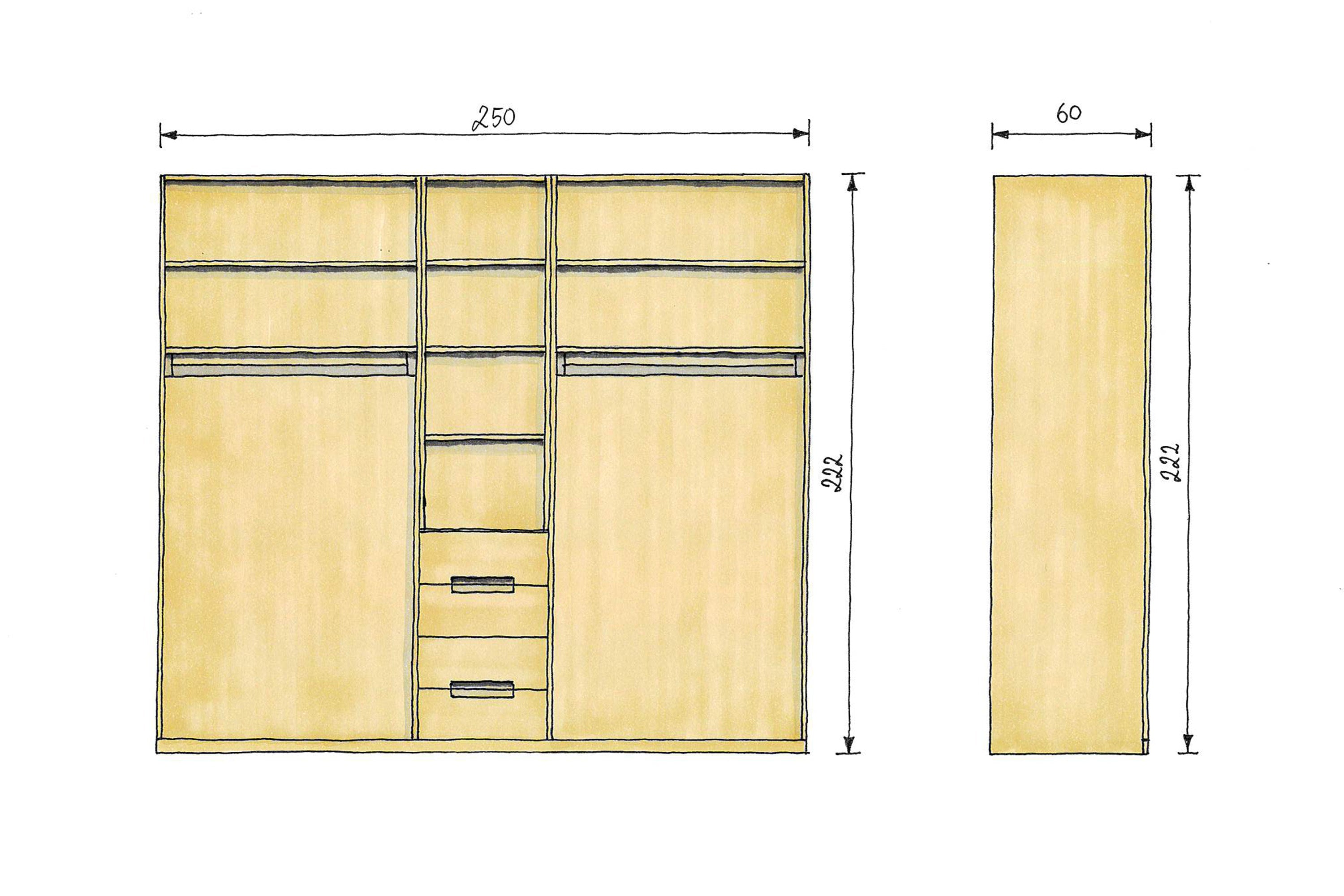 Abmessungen Zirbenschrank 250x60x222cm